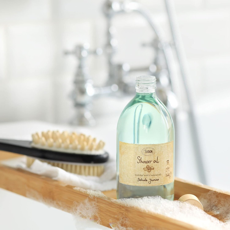 Sabon Shower Oil  Delicate Jasmine | Luxurious Body Wash | Bergamot, Ylang, Rose | Enriched With 4 Natural Oils | For All Skin Types | 10.5 Fl Oz