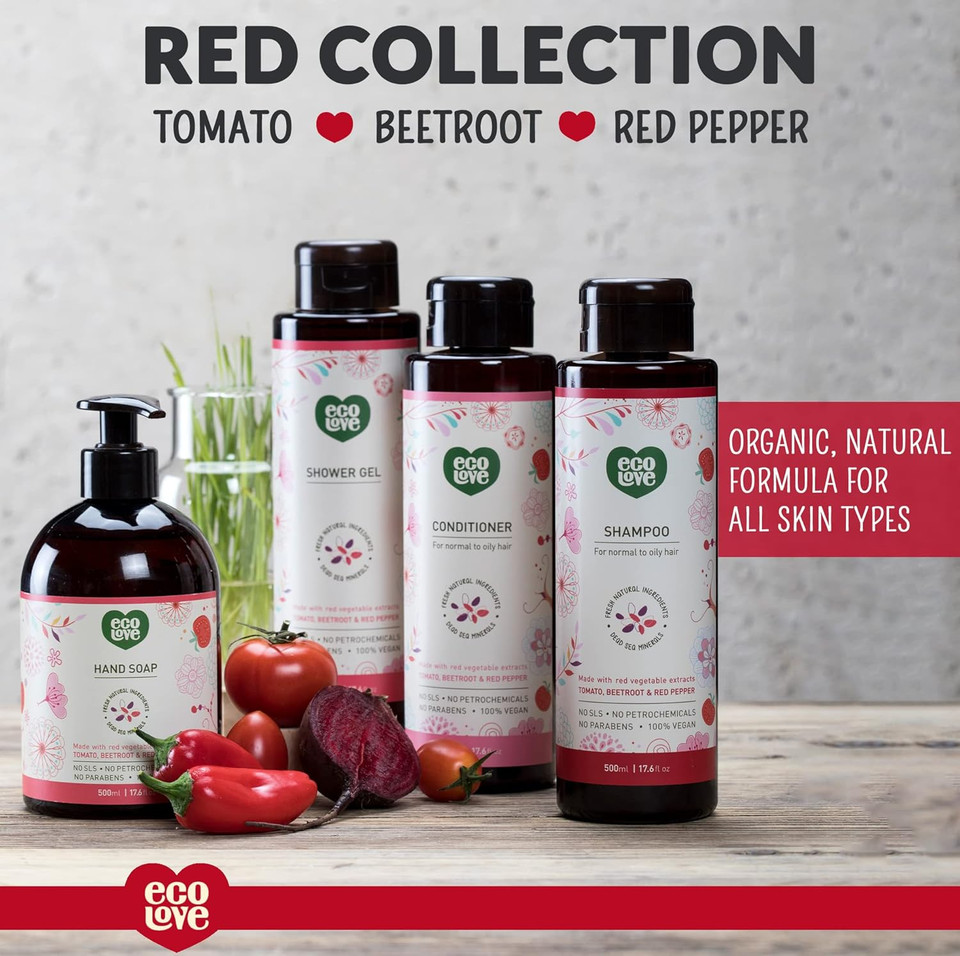 Ecolove - Natural Liquid Hand Soap - Organic Tomato And Beetroot - No Sls Or Parabens - Vegan And Cruelty-Free Hand Soap, 17.6 Oz