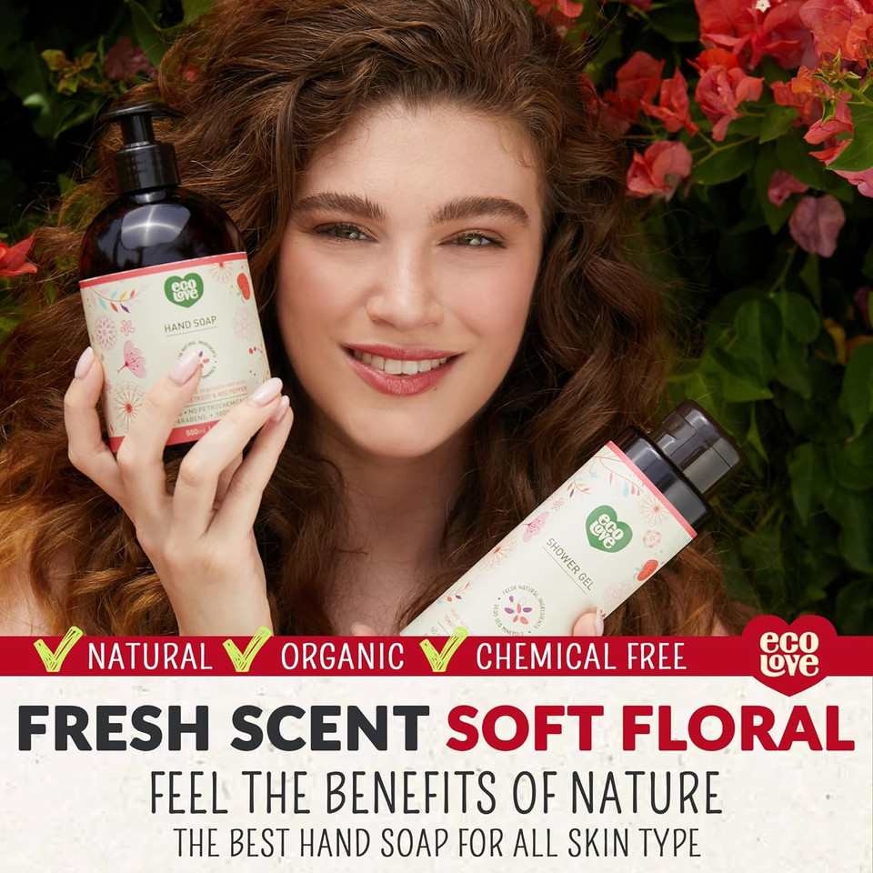 Ecolove - Natural Liquid Hand Soap - Organic Tomato And Beetroot - No Sls Or Parabens - Vegan And Cruelty-Free Hand Soap, 17.6 Oz