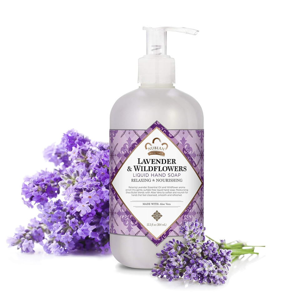 Nubian Heritage Liquid Hand Soap For Dry Hands Lavender And Wildflowers Cruelty-Free Skin Care 12.3 Oz, 2090611