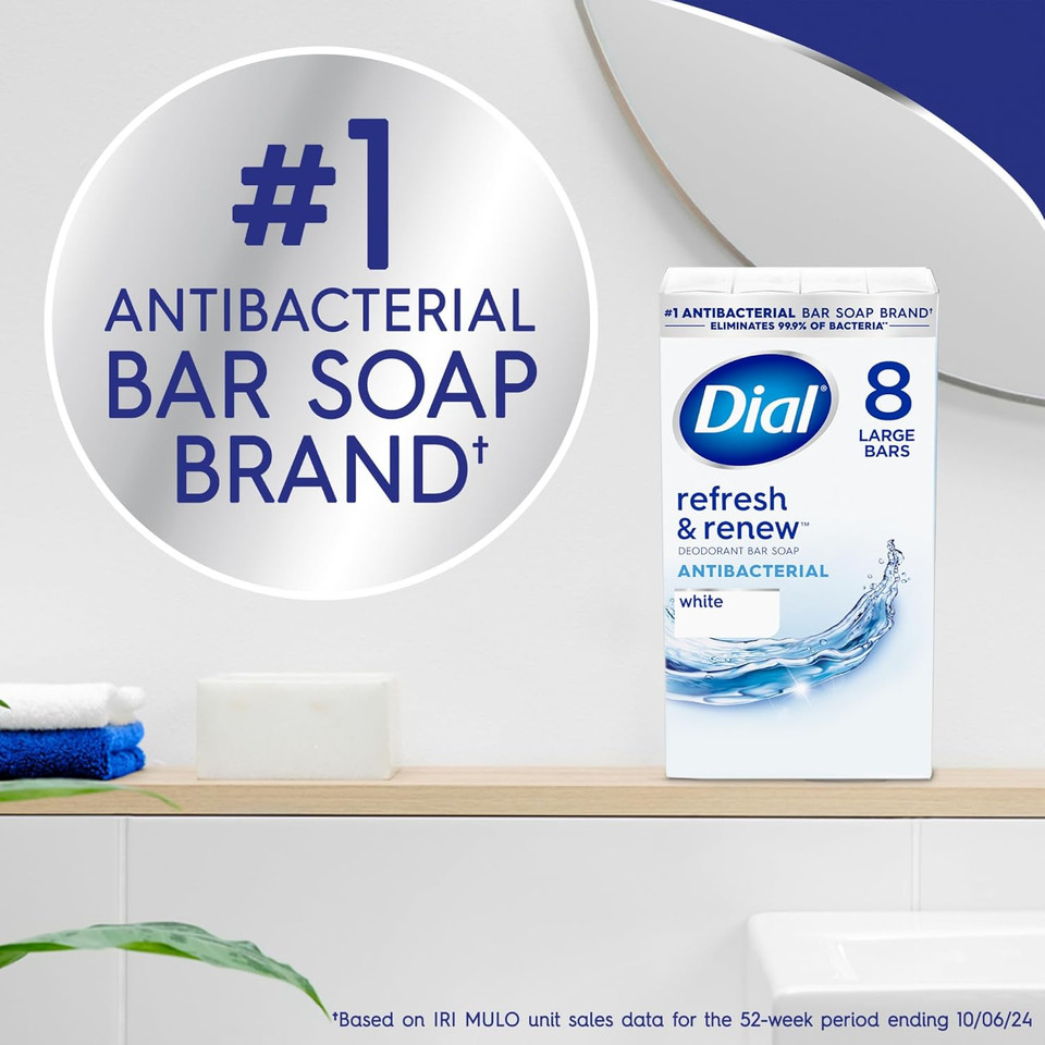 Dial Antibacterial Bar Soap, Refresh & Renew, Mountain Fresh, 4 Oz, 32 Bars