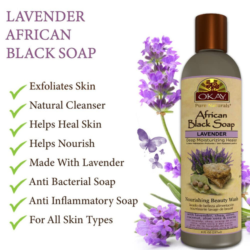 Okay African Black Soap Liquid With Lavender 8Oz / 237Ml