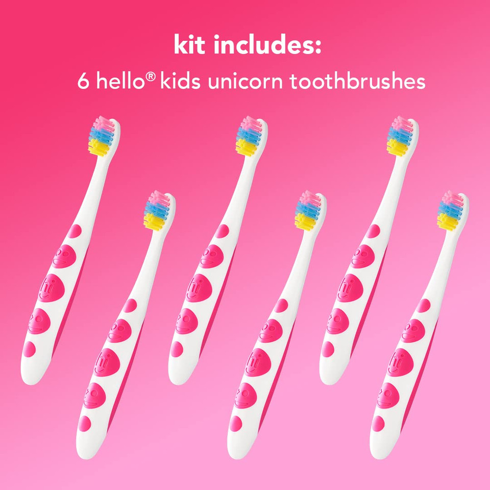Hello Kids Unicorn Soft Toothbrush 6 Pack, Bpa Free, Easy To Grip Handle, Cruelty Free, For Baby, Toddler, & Infant