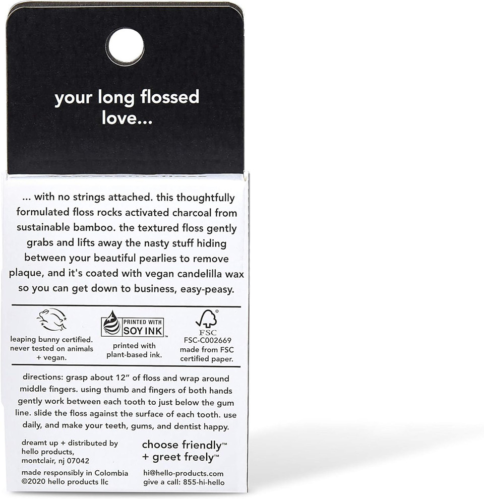 Hello Activated Charcoal Infused Floss Vegan Wax, Fresh Mint, Natural Peppermint Flavor, 3 Count