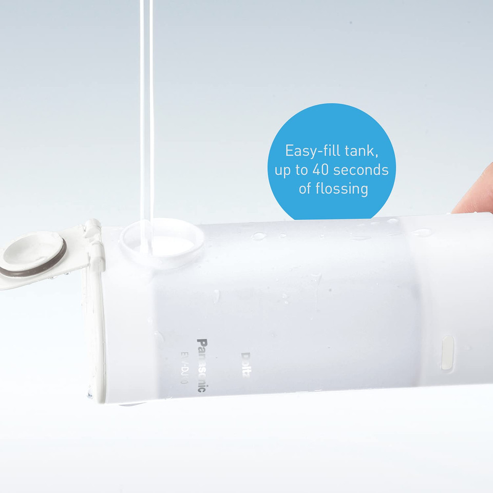 Panasonic Portable Water Flosser, 2-Speed Battery-Operated Oral Irrigator With Collapsible Design For Travel  Ew-Dj10-W (White)