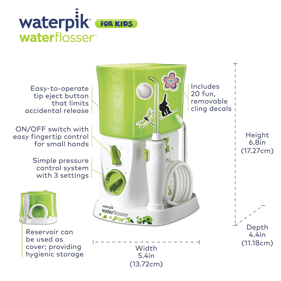 Waterpik Water Flosser For Kids, Countertop Water Flosser For Children And Braces, Wp-260, Green
