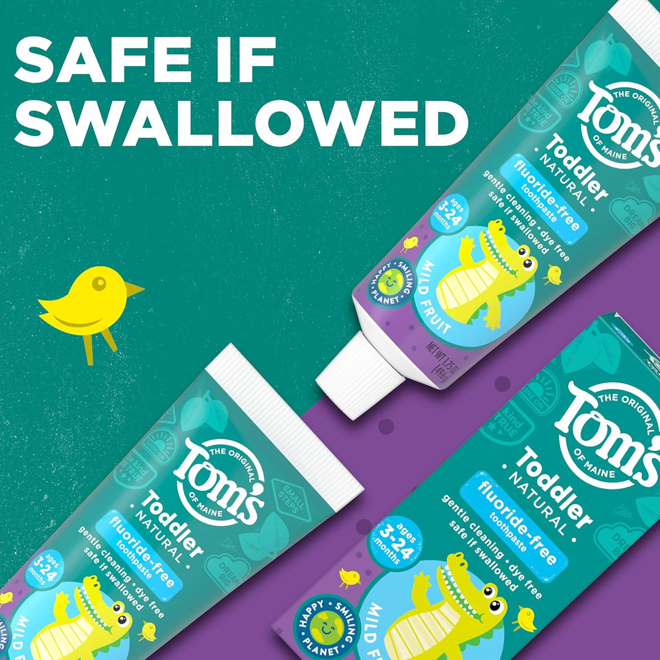 Tom'S Of Maine Fluoride-Free Toddler Training Toothpaste, Mild Fruit, 1.75 Oz. 3-Pack (Packaging May Vary)