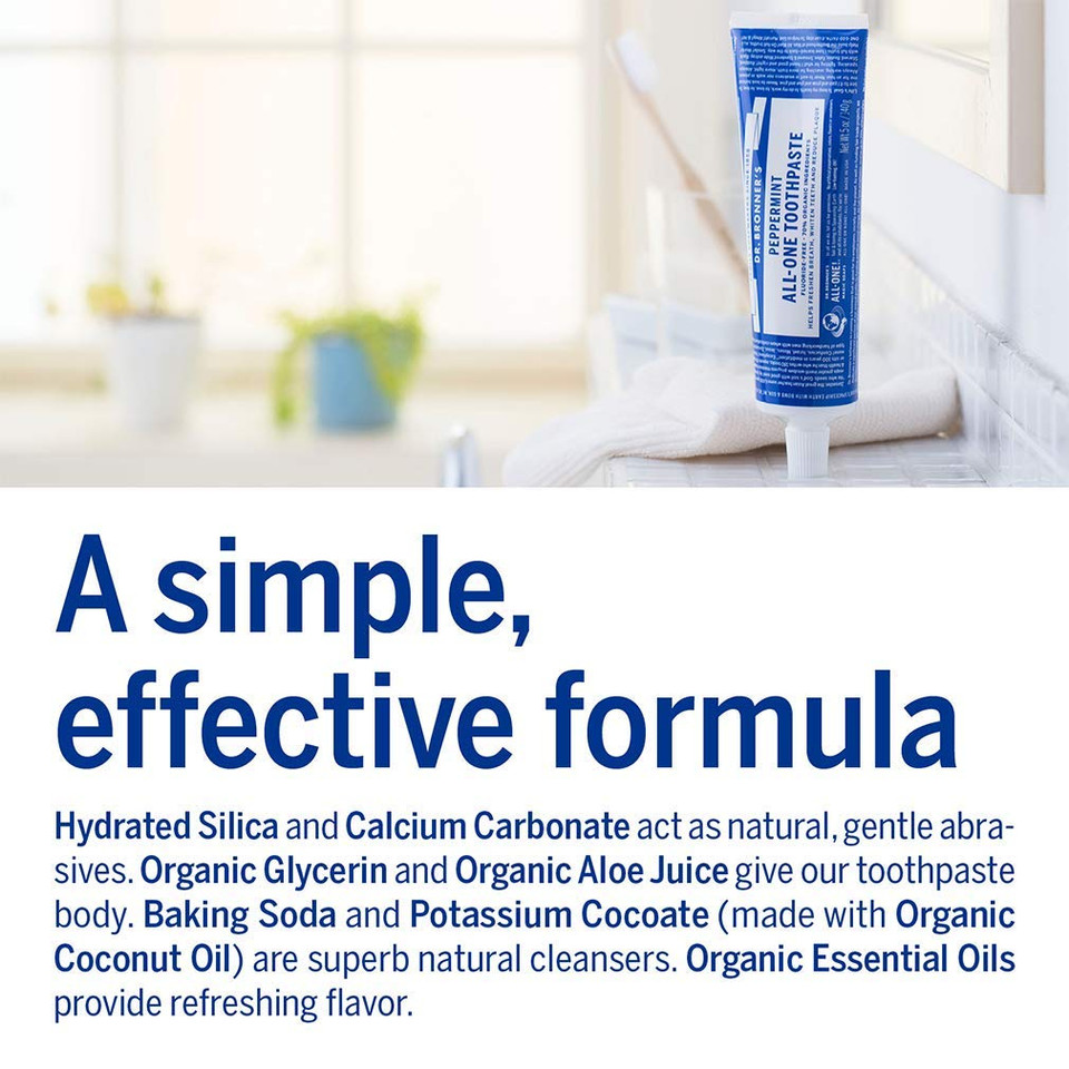 Dr. Bronnerã¢ÂS - All-One Toothpaste (Peppermint, 5 Ounce) - 70% Organic Ingredients, Natural And Effective, Fluoride-Free, Sls-Free, Helps Freshen Breath, Reduce Plaque, Whiten Teeth, Vegan5 Ounce (Pack Of 1)