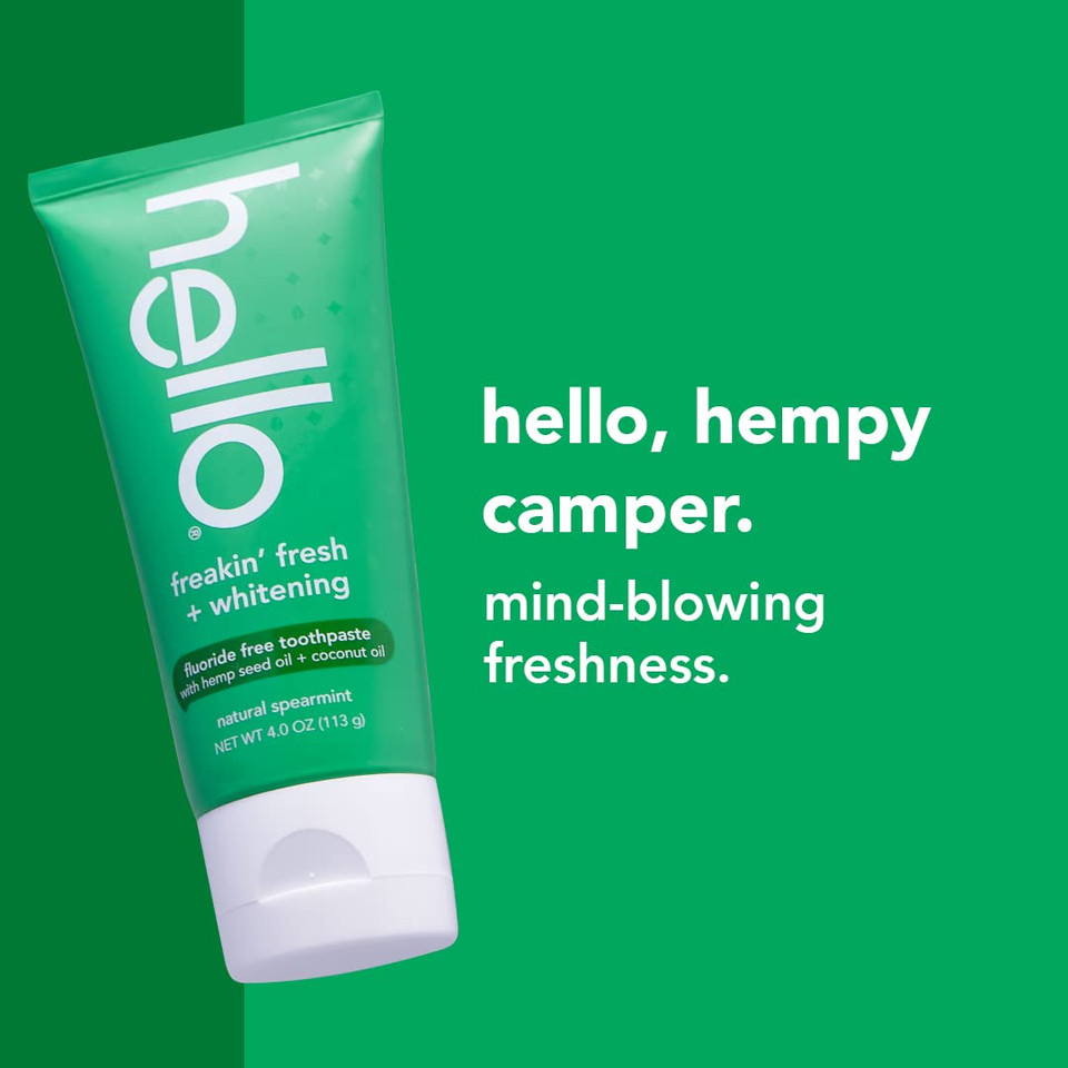 Hello Freakin Fresh Whitening Toothpaste, Fluoride Free Hemp Toothpaste With Farm Grown Mint And Coconut Oil, Vegan, No Peroxide, No Fluoride, No Dyes, Gluten Free, Bpa Free, 2 Pack, 4 Oz Tubes