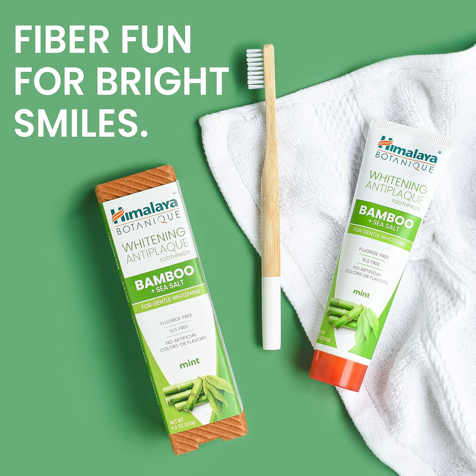 Himalaya Botanique Whitening Antiplaque Toothpaste With Bamboo + Sea Salt, Fluoride Free, For Gentle Whitening, 4 Oz, 2 Pack4 Ounce (Pack Of 2)