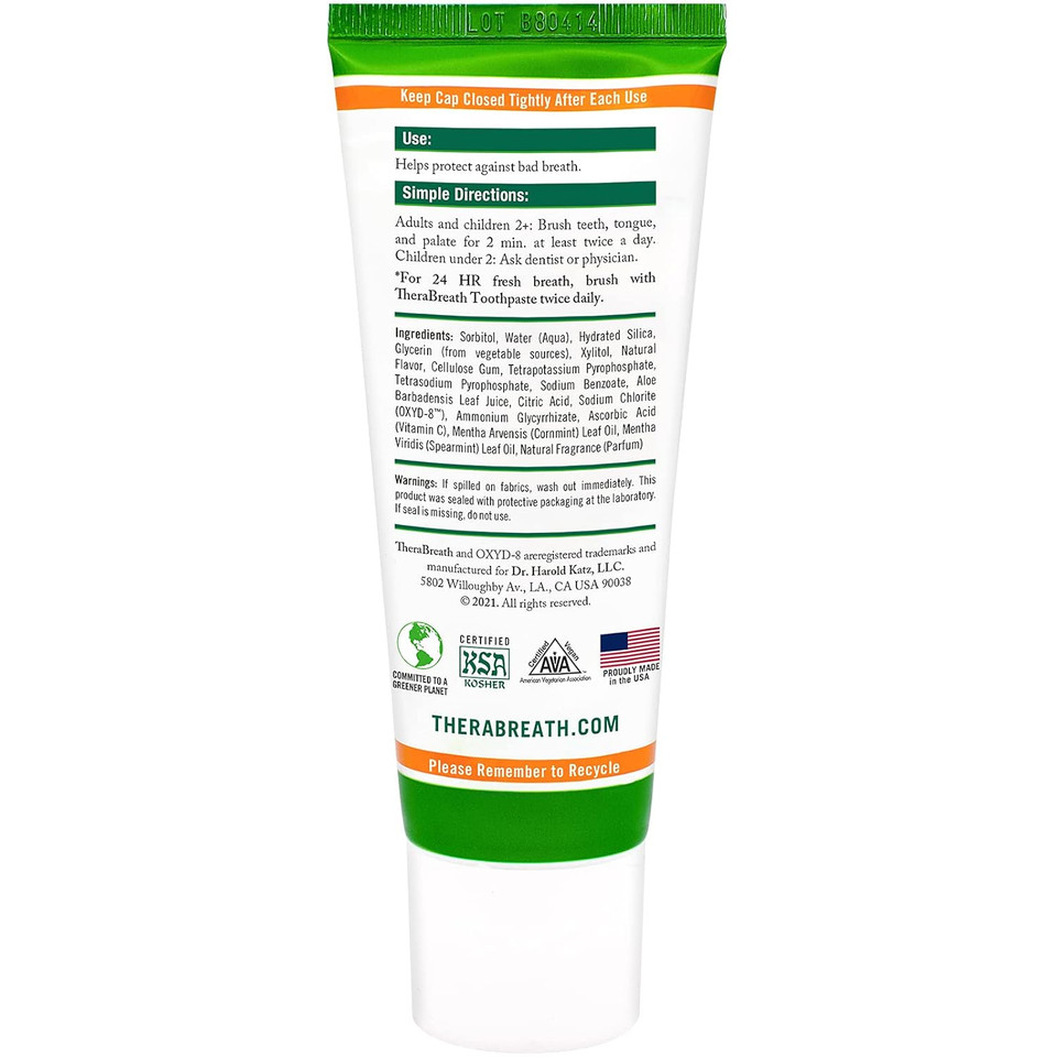 Therabreath Fresh Breath Dentist Formulated Fluoride Free Toothpaste, Mild Mint, 4 Ounce (Pack Of 2), Multi