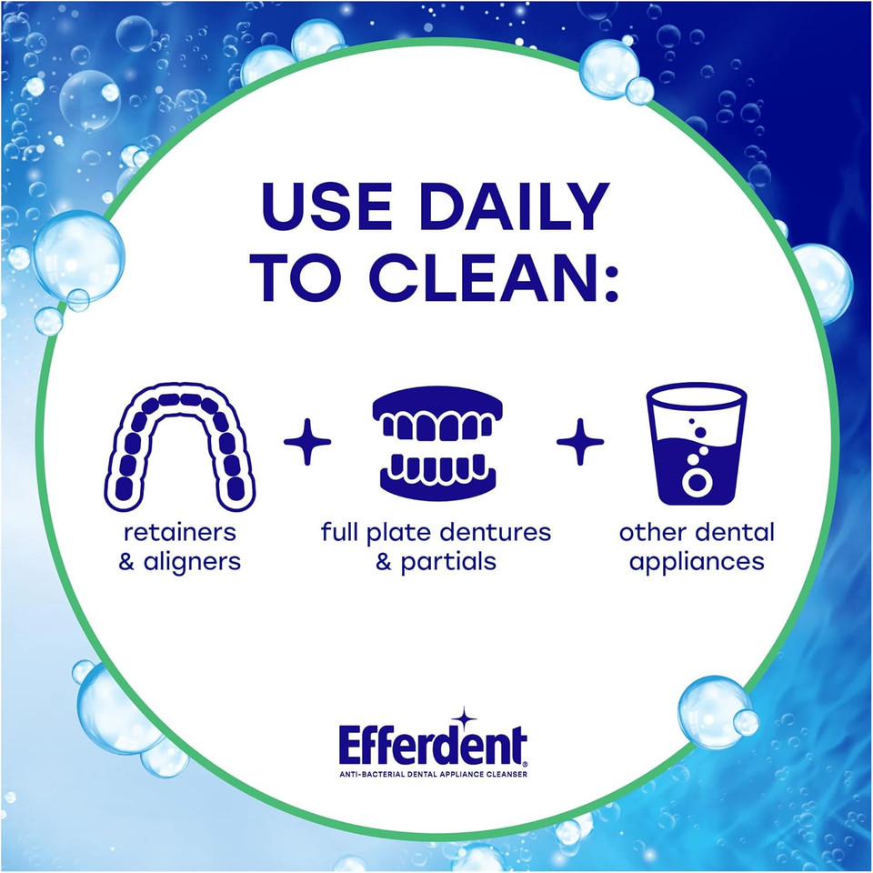 Efferdent Retainer Cleaning Tablets, Denture Cleanser Tablets For Dental Appliances, Fresh & Clean, Minty Fresh, 90 Tablets