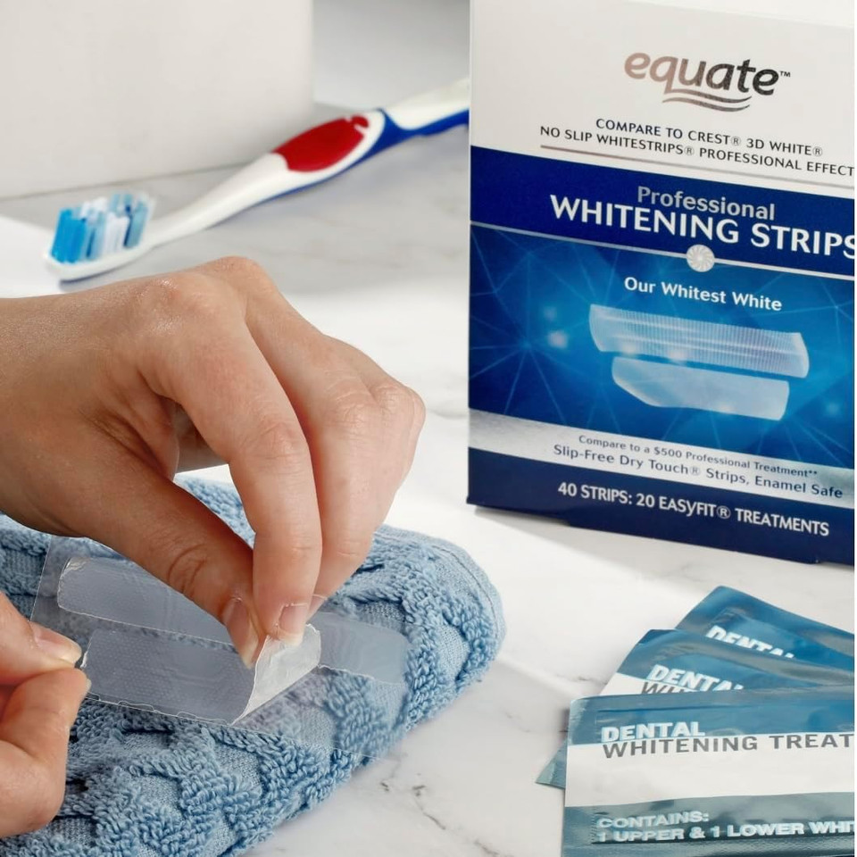 Equate Professional Teeth Whitening Strips, Enamel Safe, 40 Whitening Strips (20 Treatments)