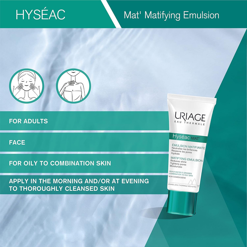 Uriage Hyseac Cleansing Gel, 17 Fl Oz + Hyseac Mat' Matifying Emulsion 1.35 Fl.Oz. | Daily Skincare Routine For Oily To Combination Skin Prone To Acne