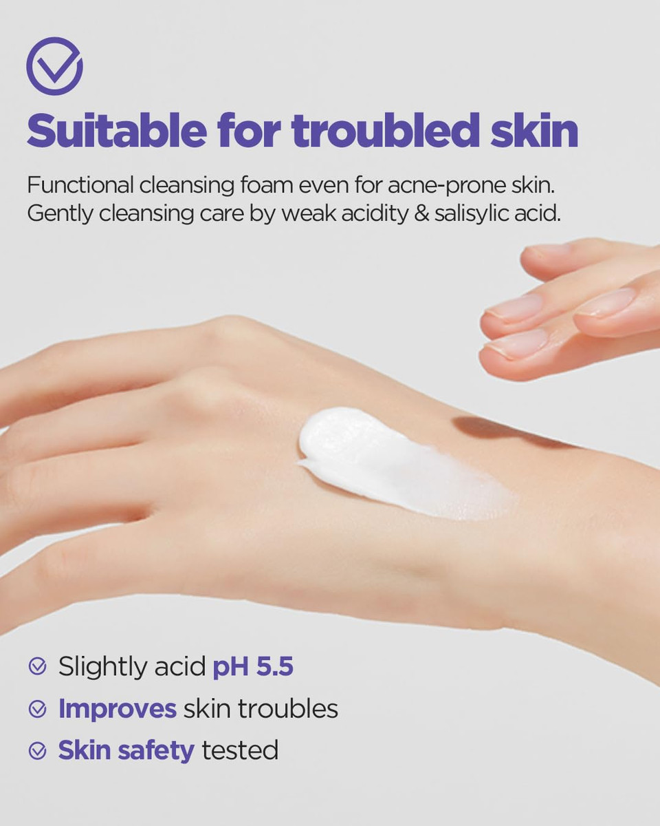 Acwell Ph Balancing Soothing Exfoliating Cleansing Foam 5.1 Fl.Oz. - Aha Bha Pha Exfoliating And Calming Facial Cleanser For Sensitive Skin, Ph 5.5, Calms Acne And Blemishes, Moisturizing Bubble Foam
