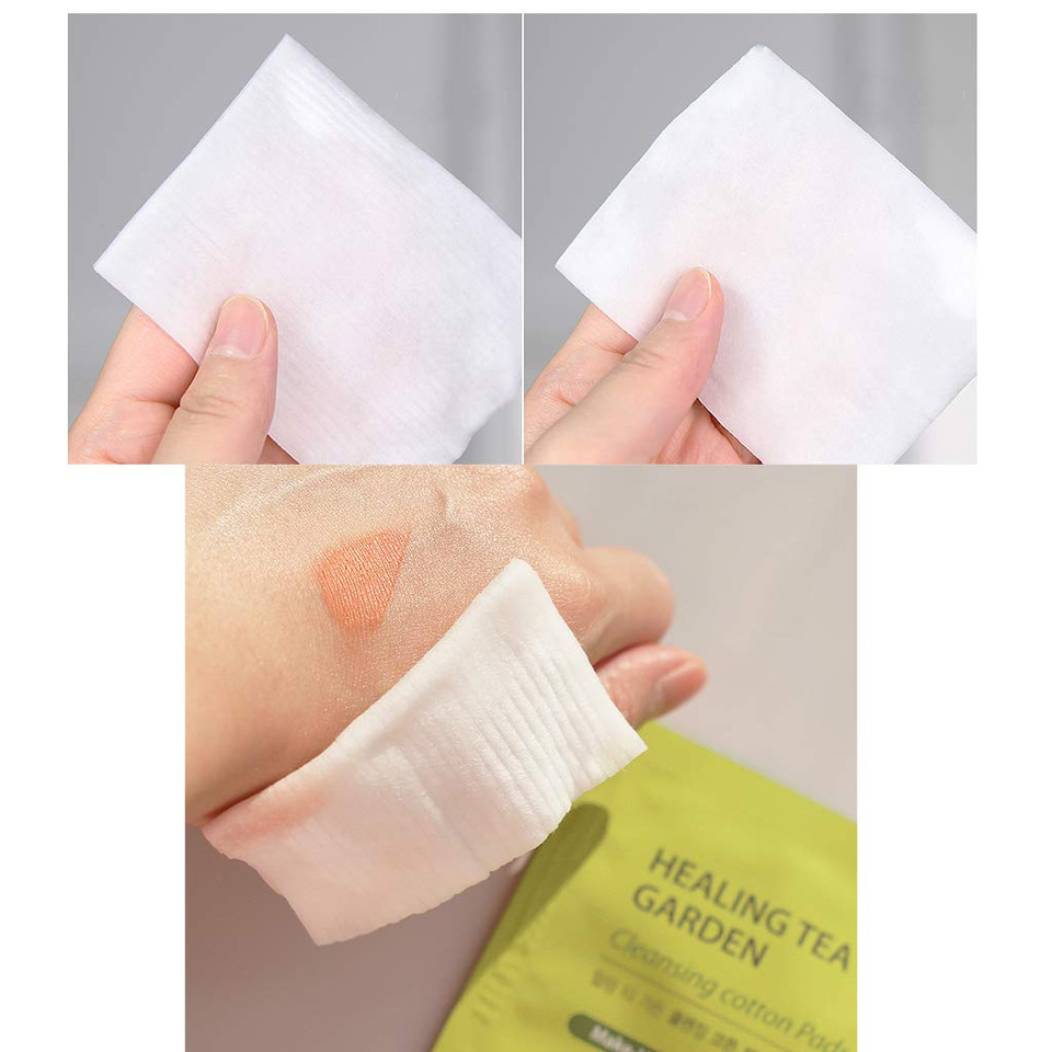 [The Saem] Healing Tea Garden Cleansing Cotton Pad 30 Sheets - Dual Sided 100% Pure Cotton All In One Makeup Cleansing Tissue Pads, Gentle Exfoliation, Face, Lip, Eye Makeup Removercleansing Cotton Pad