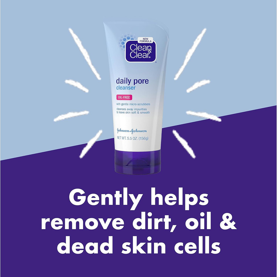 Clean & Clear Daily Pore Facial Cleanser For Soft, Smooth Skin, Oil-Free Acne Face Wash For Normal, Oily & Combination Skin Care, 5.5 Oz