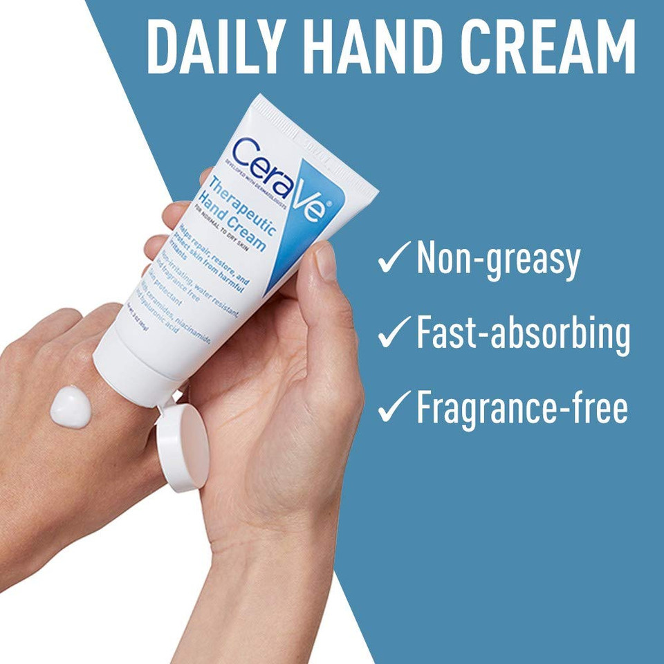 Cerave Therapeutic Hand Cream For Dry Cracked Hands With Hyaluronic Acid And Niacinamide | Fragrance Free 3 Ounce
