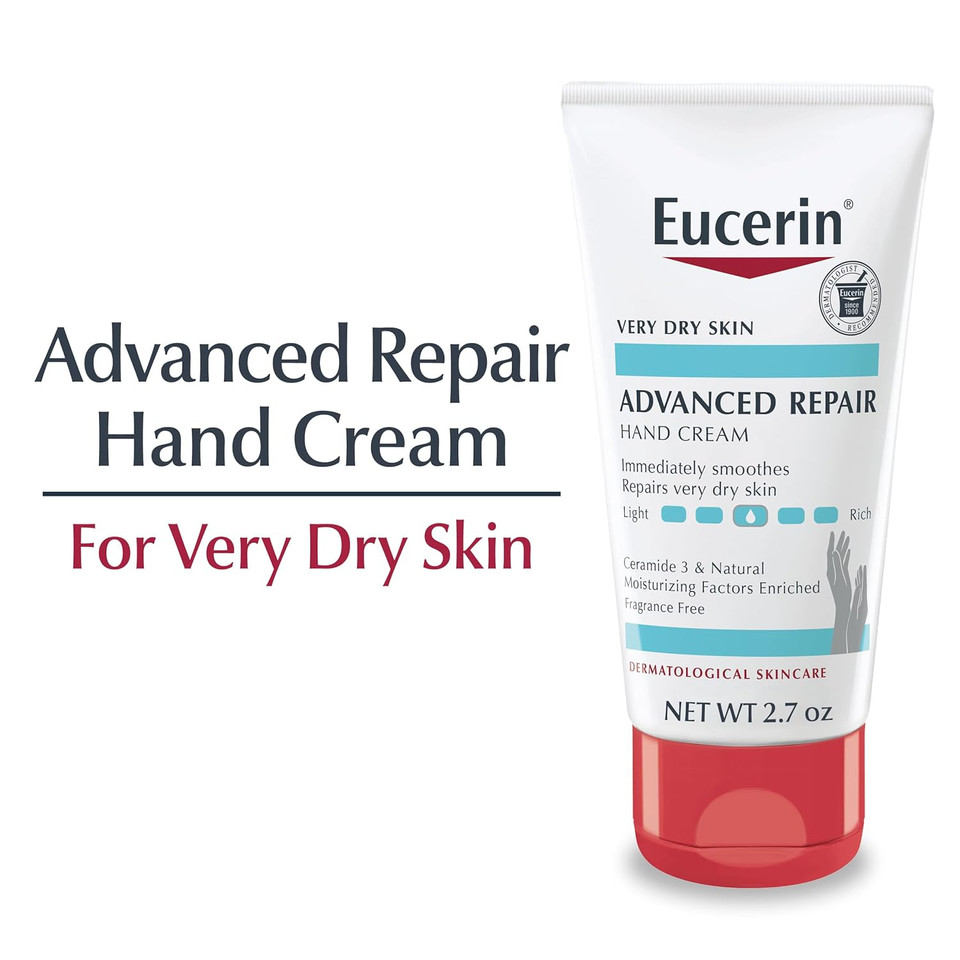 Eucerin Advanced Repair Hand Cream, Lotion for Very Dry Skin Use After Washing with Hand Soap, Fragrance Free, 2.7 oz (Pack of 12)