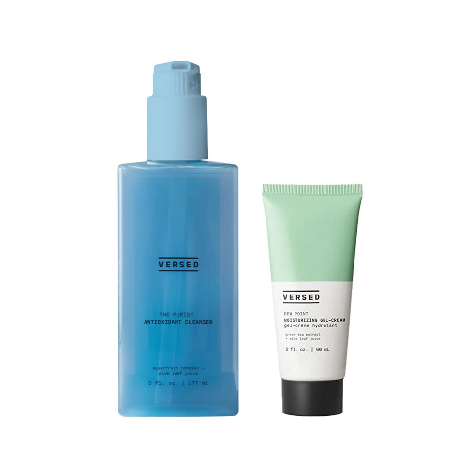 Versed Morning Refresh Duo - The Purist Antioxidant Gentle Face Cleanser (6 Fl Oz) Dew Point Gel Moisturizer (2 Fl Oz) - Moisturizing Skincare Set For Clean, Hydrated Skin - Vegan