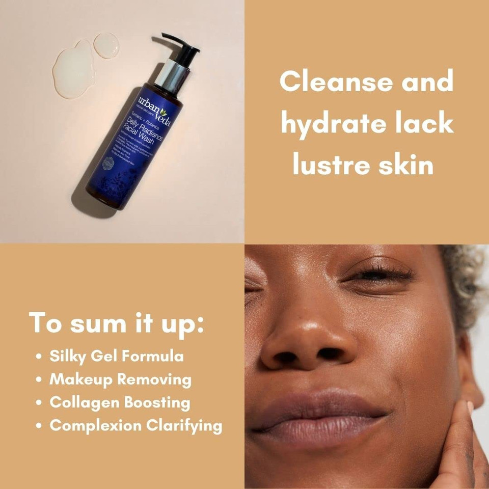 Urban Veda Radiance Face Wash - Gentle Hydrating Gel Facial Cleanser W/Tumeric For Women - Sensitive Exfoliating & Purifying For Dry Skin - Vegan/Cruelty Free Care For Hyperpigmentation