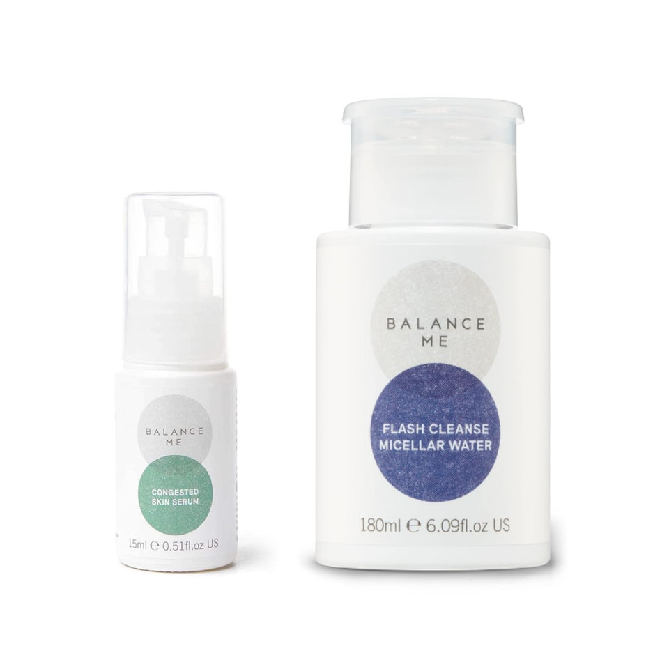 Balance Me Cleanse + Clear Duo - Congested Skin Serum & Flash Cleanse Micellar Water - Vegan & Cruelty-Free - For Acne-Prone Skin Balance Me Cleanse + Clear Duo - Congested Skin Serum & Flash Cleanse Micellar Water - Vegan & Cruelty-Free - For Acne-Prone Skin