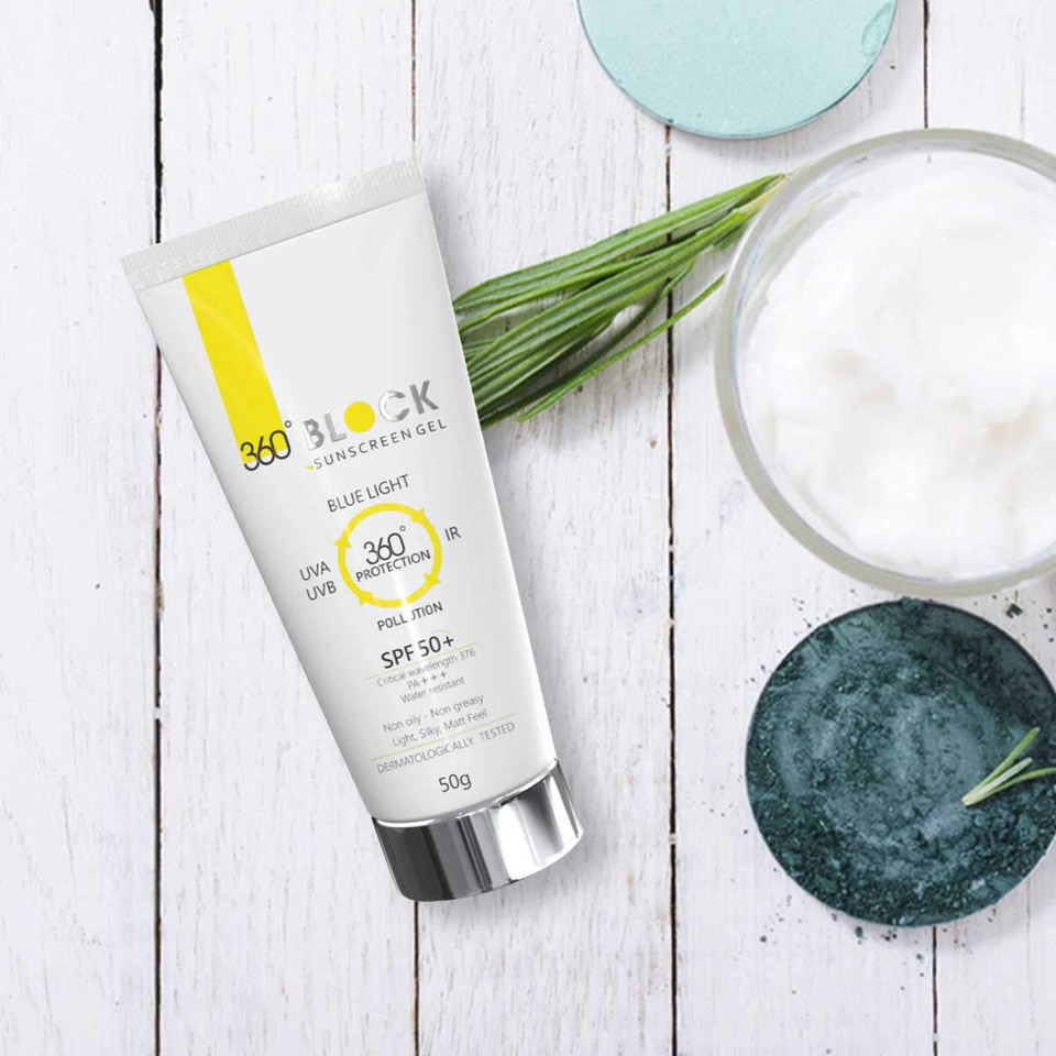 360° Block Sunscreen Gel Spf 50+ - Pack Of 1 - Protects From Uva, Uvb, Infra-Red Radiation (Ir), Blue Light & Atmospheric Pollutants