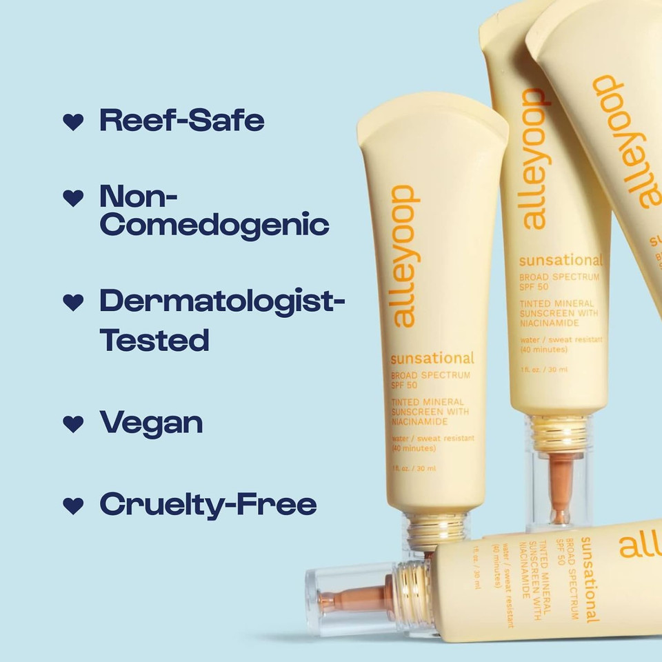 Alleyoop Sunsational Tinted Moisturizer Sunscreen For Face Broad Spectrum Spf 50, Tinted 100% Mineral Sunscreen With Niacinamide & Jojoba, Protects Hydrates And Soothes Skin, Vegan, Cruelty-Free - Aurora001. Aurora