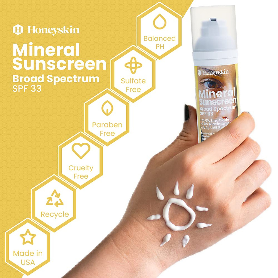 Facial Mineral Sunscreen - Facial Moisturizer With Broad Spectrum Spf 33 - Zinc Oxide Sunscreen For Men And Women - Uva And Uvb Protection - 1.7 Fl Oz