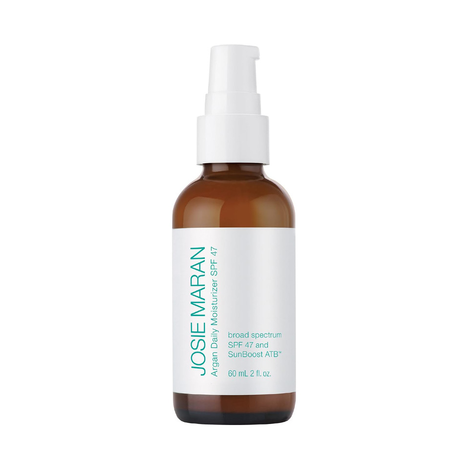 Josie Maran Argan Oil Daily Facial Moisturizer With Spf 47 & Sunboost Atb - Lightweight, Chemical Free Facial Sunscreen With Jojoba Oil & Green Tea - Smooths Texture & Boosts Radiance (60 Ml)