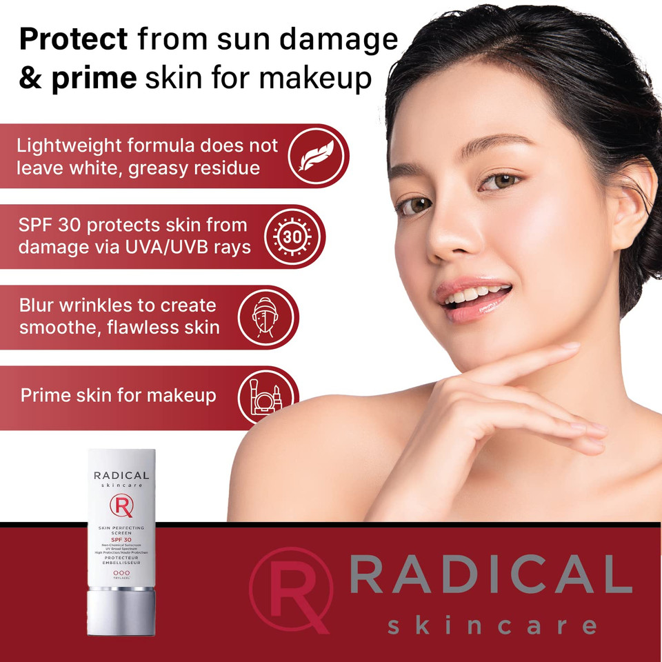Radical Skincare Skin Perfecting Screen Spf 30 - Protects Against Uva/Uvb Rays, Blurs Wrinkles, & Primes Makeup - For All Skin Types - Paraben & Cruelty Free - Clinically Proven (1.3 Fl Oz)1.3 Ounce