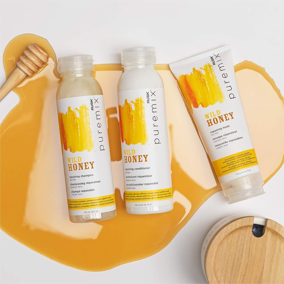 Rusk Puremix Wild Honey Repairing Mask For Dry Hair, 6 Oz, Formulated With Honey & Natural Antioxidants To Smooth, Deeply Moisturize And Repair Damaged Hair Cuticle Layer