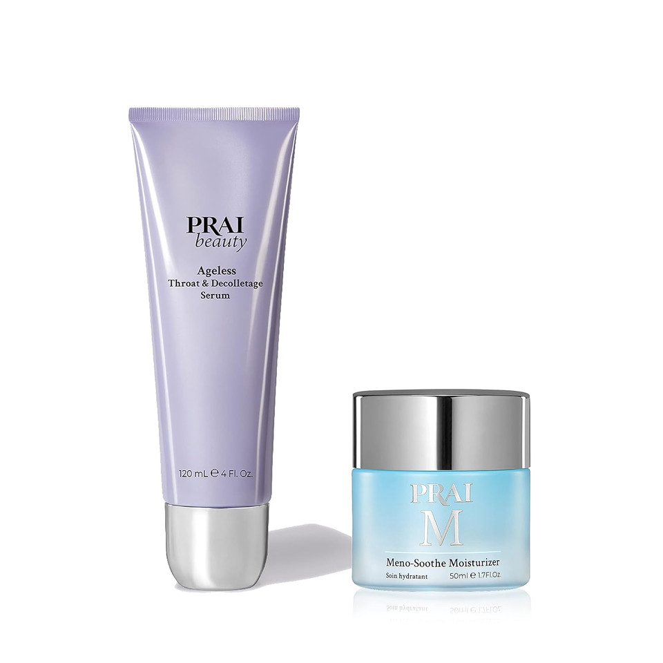 Prai Beauty Soothing Anti-Aging Heroes - Meno-Soothe Creme-Gel Moisturizer & Ageless Throat & Decolletage Serum - Anti-Aging & Hydrating Skincare For Menopause - Locks In Moisture & Fills Wrinkles