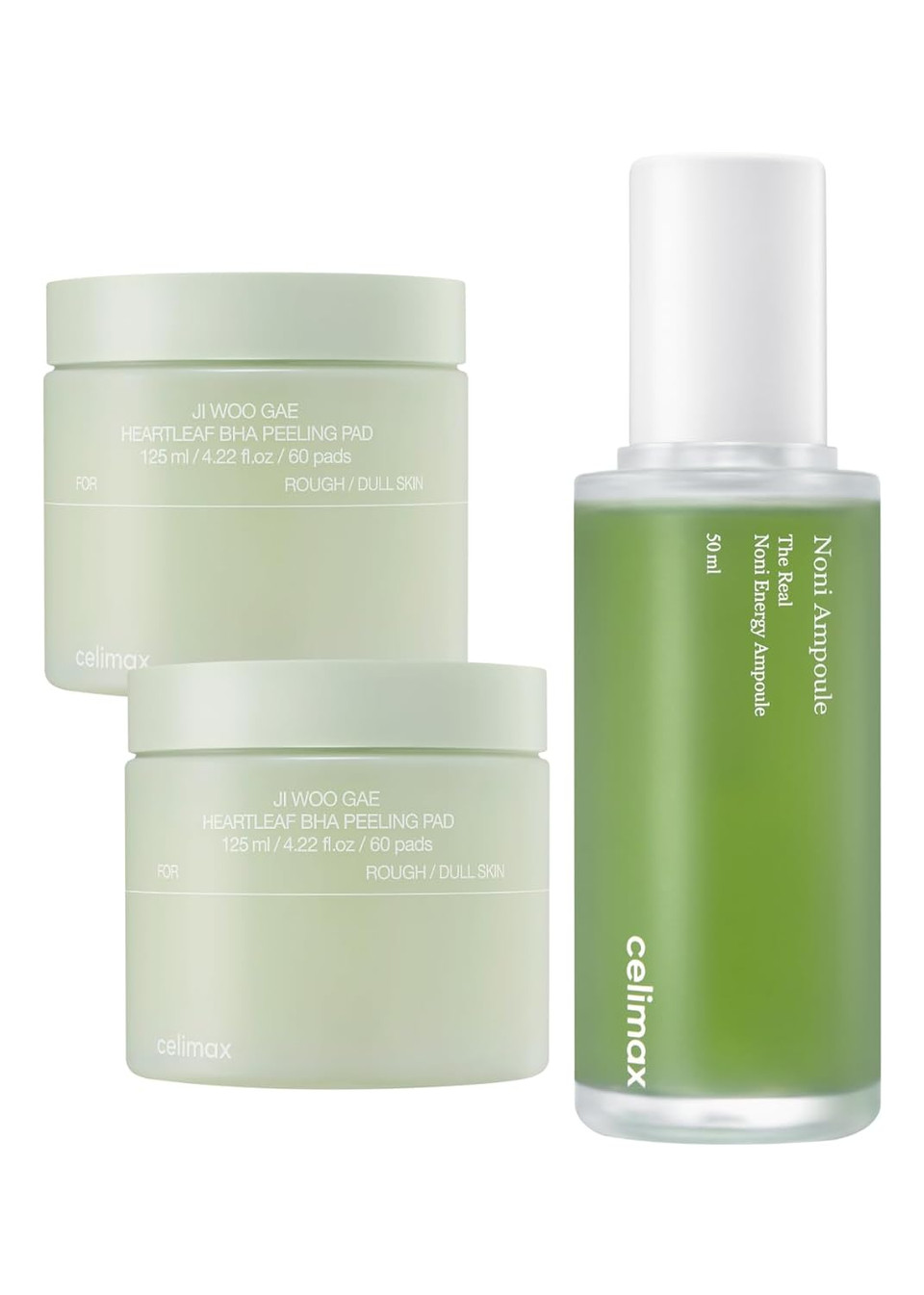 Celimax Ji.Woo.Gae Heartleaf Bha Peeling Pad (60 Pads*2) & The Real Noni Energy Ampoule 50Ml