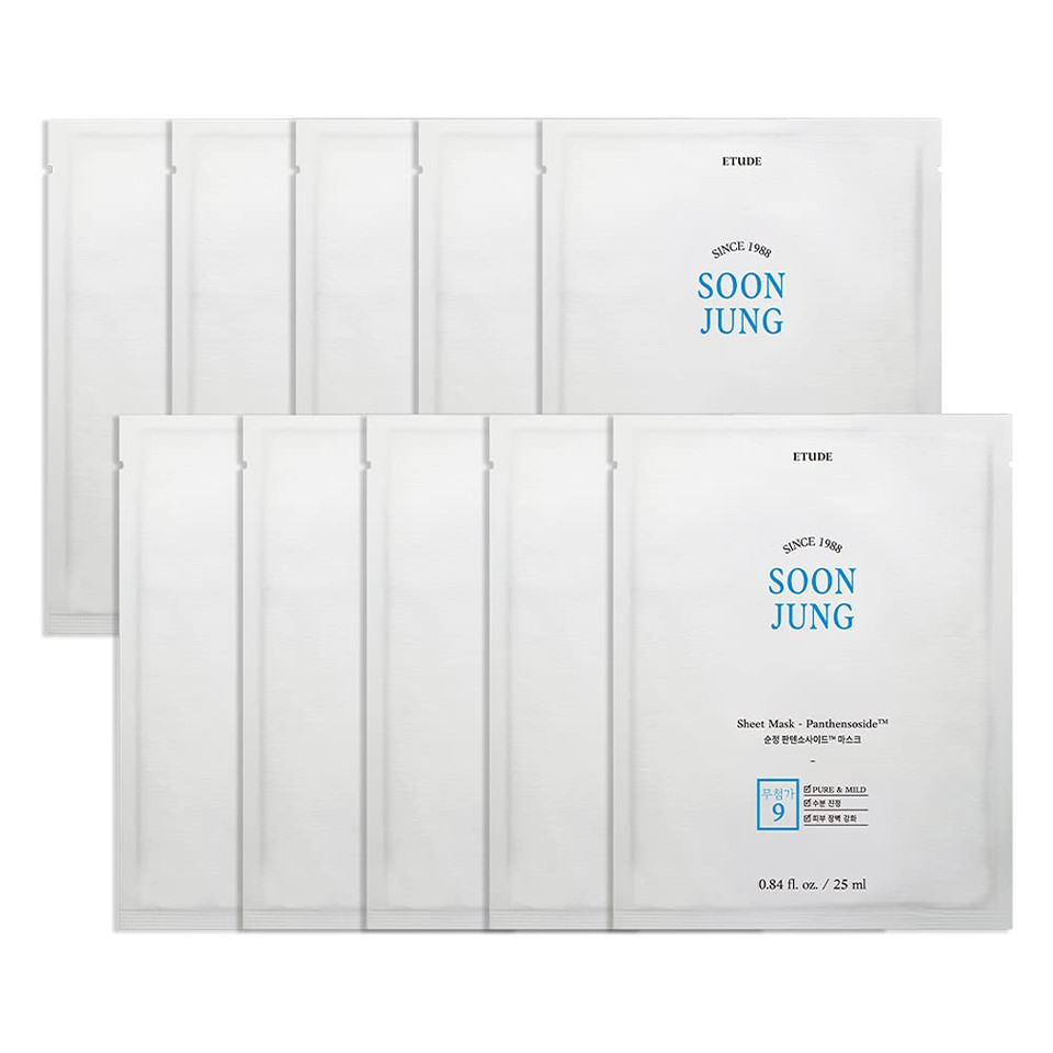 Etude House Soonjung Sheet Mask Panthensoside [10 Pcs Set] (21Ad) | Hydrating And Soothing Facial Sheet Mask For A Skin Sos Solution