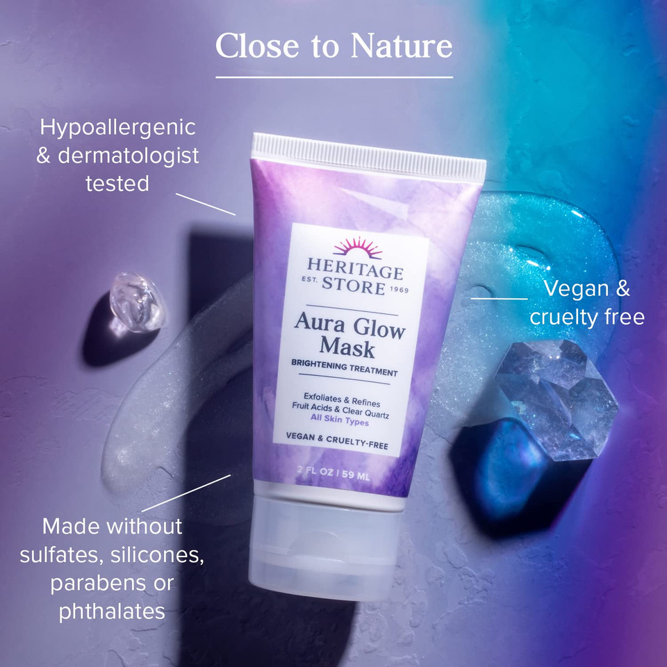 Heritage Store Aura Glow Facial Mask, Brightening & Refining Treatment, All Skin Types, Exfoliating Gel Mask With Aha & Fruit Acids, Hyaluronic Acid, Sea Moss & Clear Quartz, Vegan, Paraben Free, 2Oz Heritage Store Aura Glow Facial Mask, Brightening & Refining Treatment, All Skin Types, Exfoliating Gel Mask With Aha & Fruit Acids, Hyaluronic Acid, Sea Moss & Clear Quartz, Vegan, Paraben Free, 2Oz