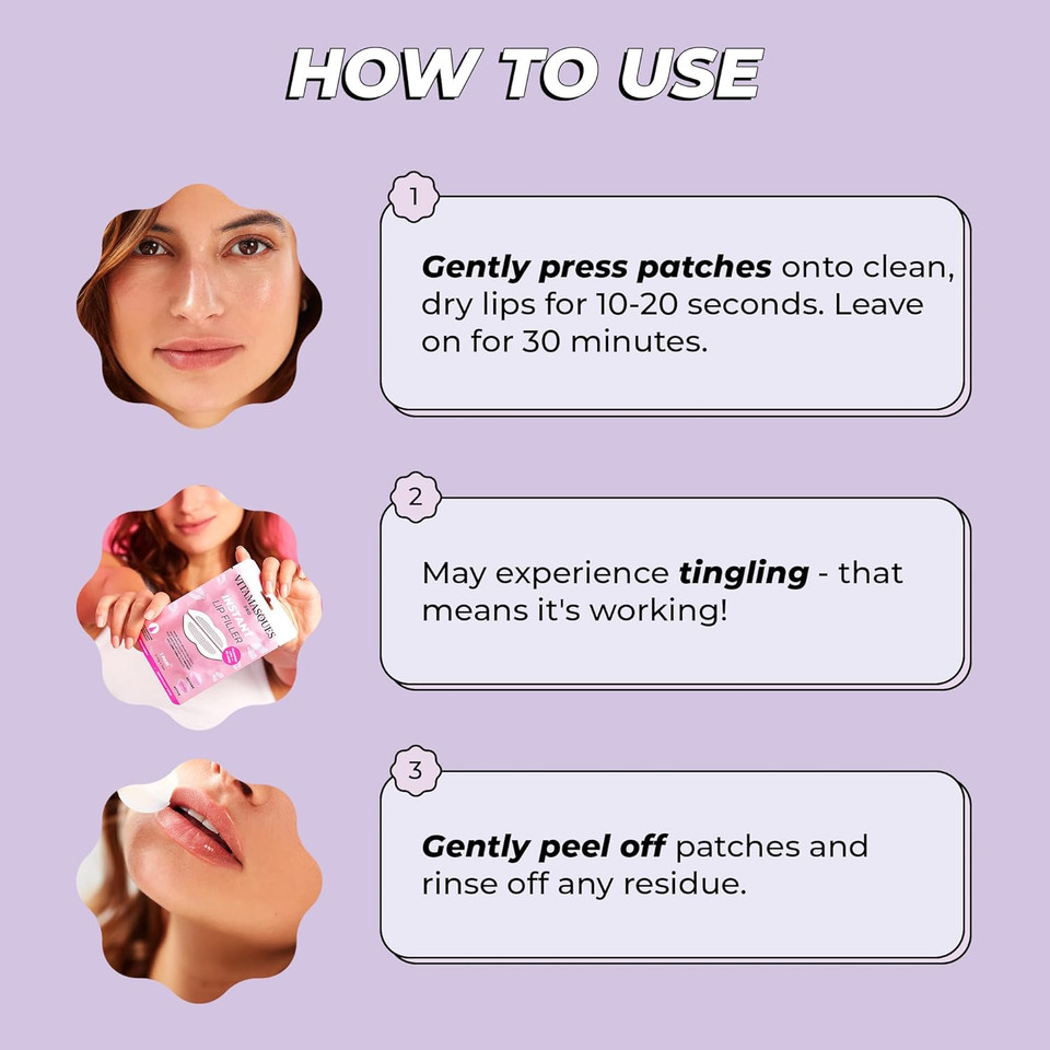 Instant Lip Filler For Plumped Lips In 30 Mins By Vitamasques, 3 Pack - Vegan Collagen, Multi-Molecular Hyaluronic Acid & 400 Dissolving Micro-Dart Technology For Instant & Long-Lasting Results1 Count (Pack Of 3)