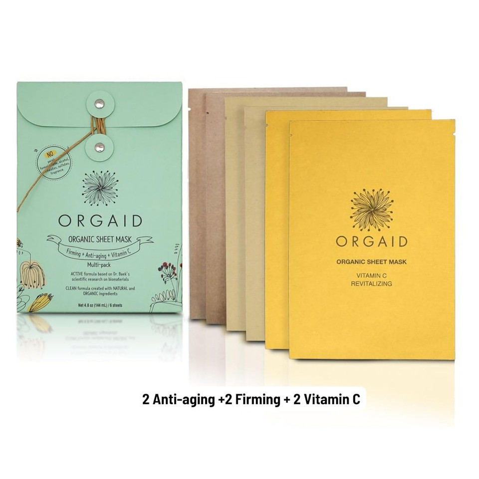 Orgaid Organic Sheet Mask | Made In Usa (Assorted Multi-Pack, Pack Of 6)