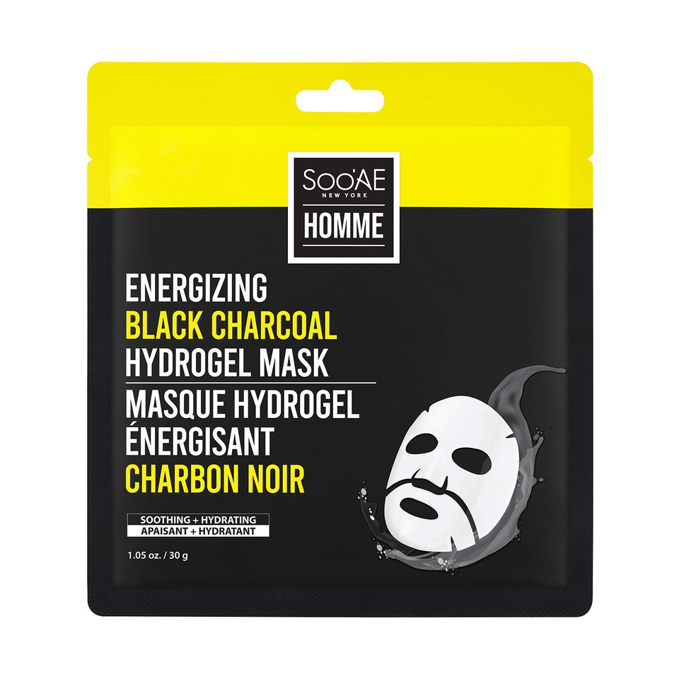 Soo'Ae Homme Energizing Black Charcoal Hydrogel Mask, 1 Count, Facial Mask For Mencharcoal Hydrogel