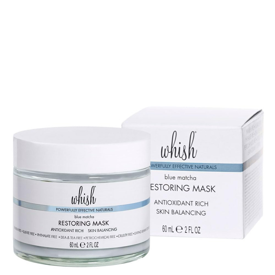 Whish Blue Matcha Restoring Mask - Green Tea & Shea Butter Detox, Purify, & Balance Skin - Hydrating Face Mask To Rejuvenate Oily, Tired Skin - Paraben & Sulfate Free - 2 Fl Oz