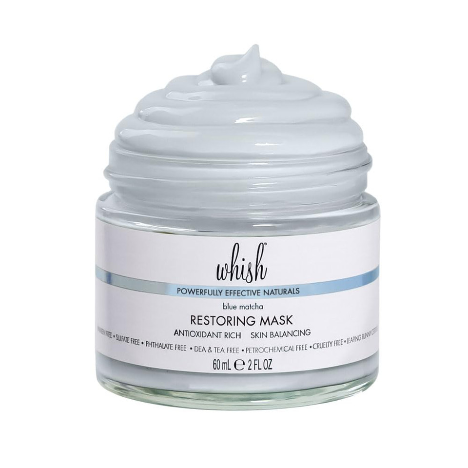 Whish Blue Matcha Restoring Mask - Green Tea & Shea Butter Detox, Purify, & Balance Skin - Hydrating Face Mask To Rejuvenate Oily, Tired Skin - Paraben & Sulfate Free - 2 Fl Oz