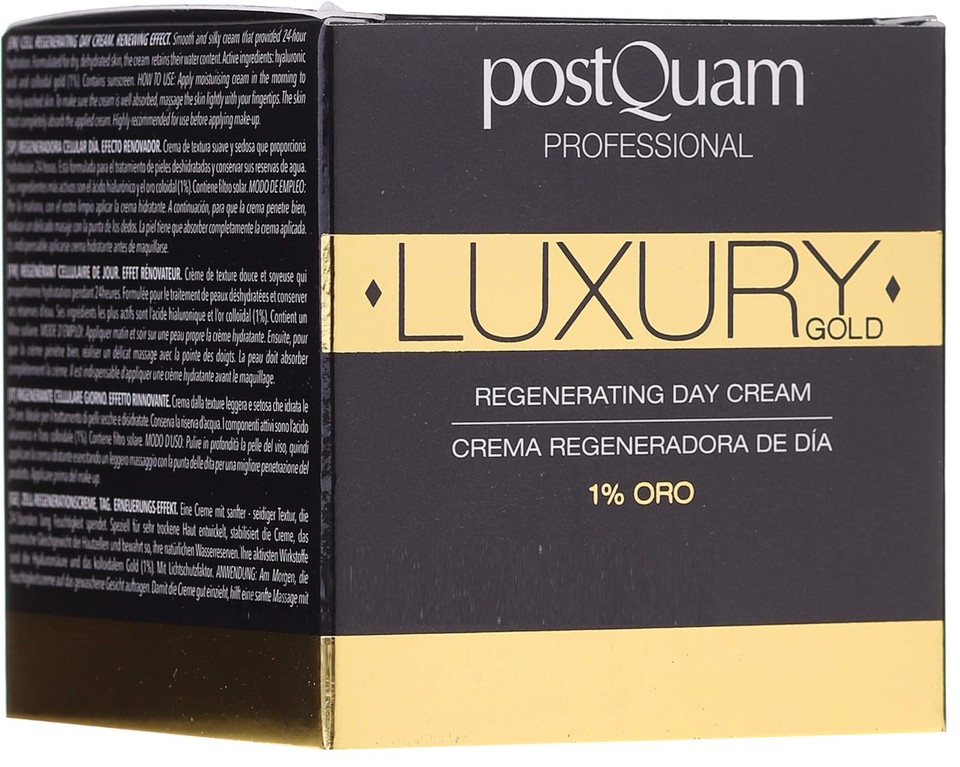 POSTQUAM Professional Luxury Gold Regenerating Day Cream 50ml - Spanish Products - Hydrating And Regenerating - Maintains Moisture Balance - Light And Clarity - Hyaluronic Acid