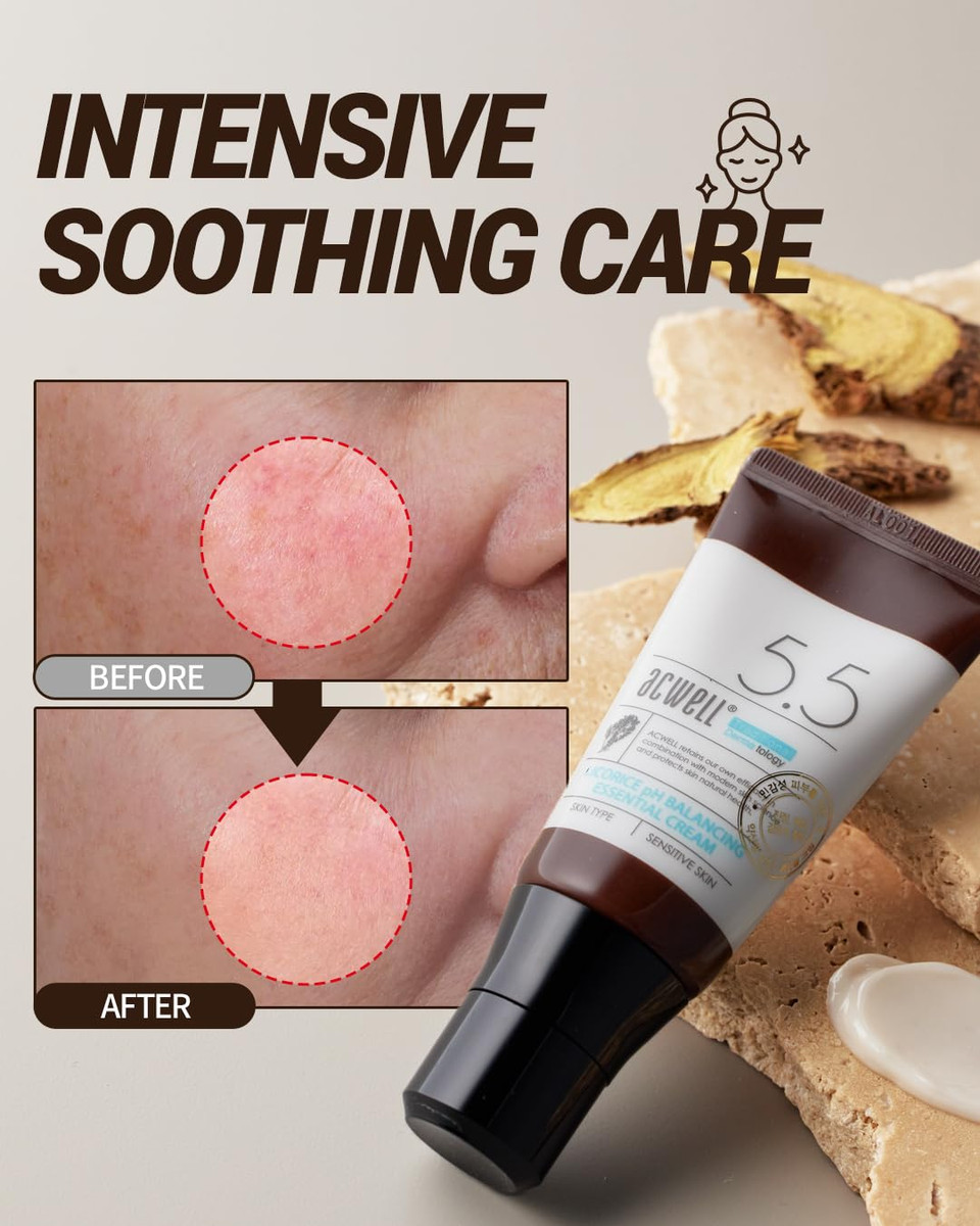 Acwell Licorice Ph Balancing Essential Cream - Facial Moisturizer For Sensitive Skin With Licorice Water  Evens Hyperpigmentation For Dull Skin - Soothe & Moisturize Dry Skin, 1.69Oz