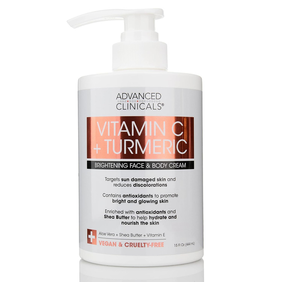Advanced Clinicals Vitamin C & Turmeric Cream - Firming, Brightening 15 Fl Oz Face & Body Moisturizer With Shea Butter & Vitamin Evitamin C + Turmeric Cream