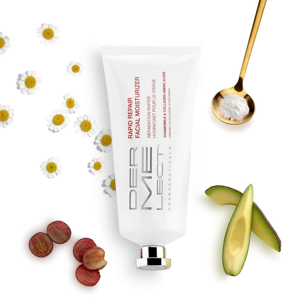Dermelect Rapid Repair Facial Moisturizer For Face Anti Aging Cream With Chamomile Azulene Collagen Avocado Oil Grape Seed, Hydrating For Sensitive Skin Dryness Dullness Fine Lines & Wrinkles 3.3 Oz