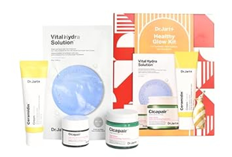 Dr.Jart Healthy Glow Kit - Cicapair Tiger Grass Color Correcting Treatment, Ceramidin Cream, Hydro Mask, Cicapair Sleepair Ampoule-In Mask