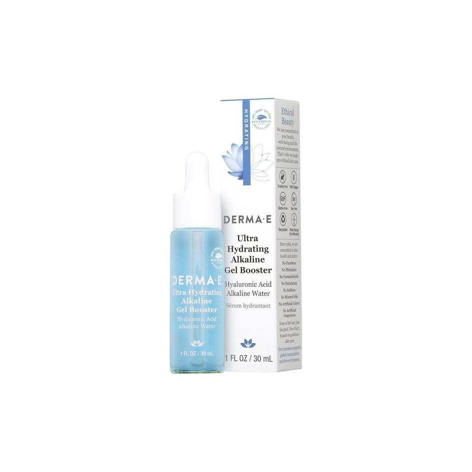 Derma-E Ultra Hydrating Alkaline Gel Booster  Hyaluronic Acid Moisturizer Gel  Targeted Hydrating Water Gel For Dull, Dehydrated Skin, 1 Fl Oz