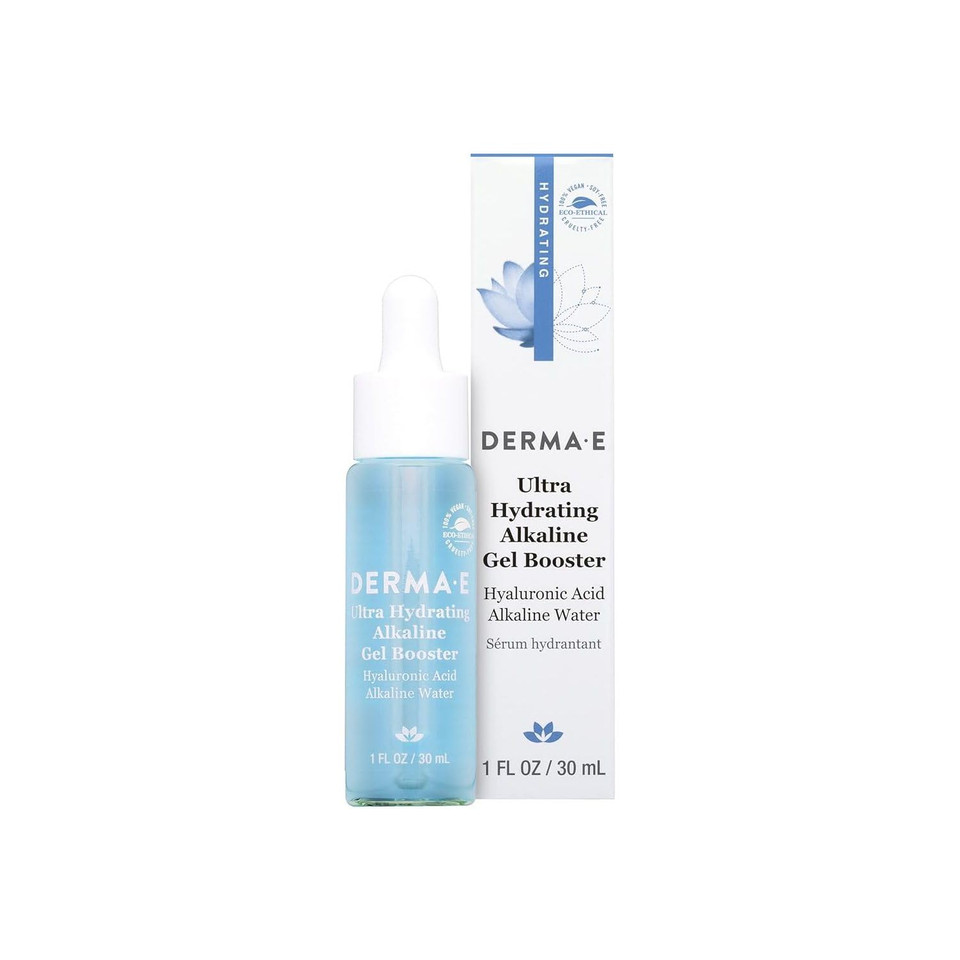 Derma-E Ultra Hydrating Alkaline Gel Booster  Hyaluronic Acid Moisturizer Gel  Targeted Hydrating Water Gel For Dull, Dehydrated Skin, 1 Fl Oz