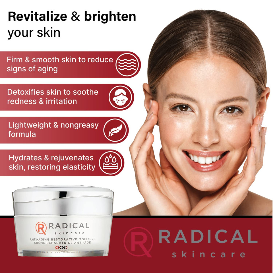 Radical Skincare Anti Aging Restorative Moisturizer - W/Jojoba, Vitamin E, & Aloe | Hydrating | Antioxidant Rich, Non-Drying, Gentle | For All Skin Types | Paraben & Cruelty Free (1.7 Oz)