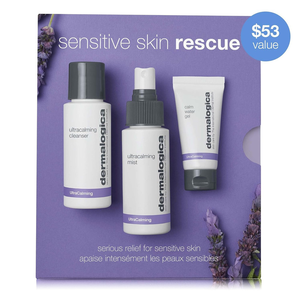 Dermalogica Sensitive Skin Rescue Kit - Set Contains: Face Wash, Toner, And Face Moisturizer - Skin Care To Calm, Soothe And Minimize Irritation